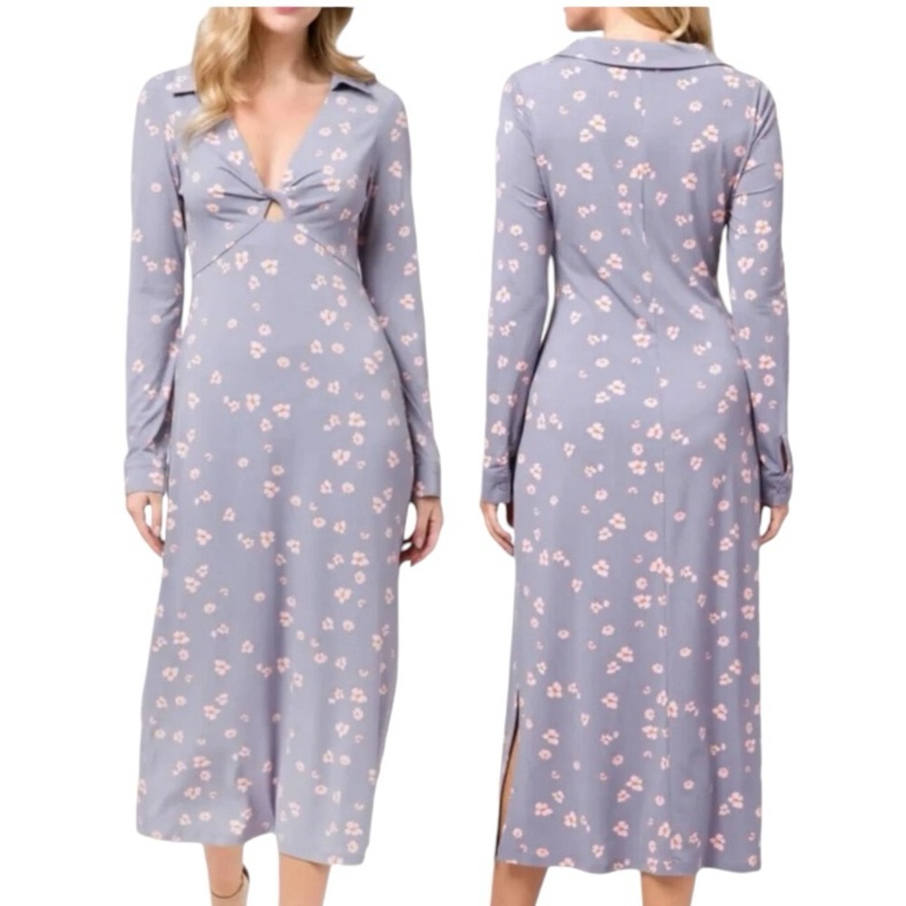 NWT WAYF Remember Me Cut Out Midi Dress Floral Lavender Size Medium